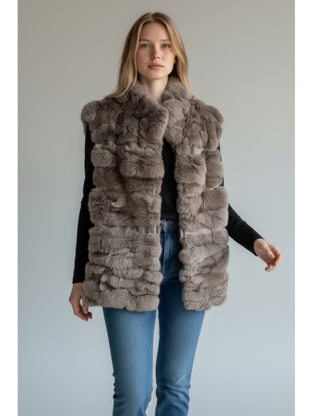 Dolce Cabo XL Real Rex Rabbit Fur Vest in Gray